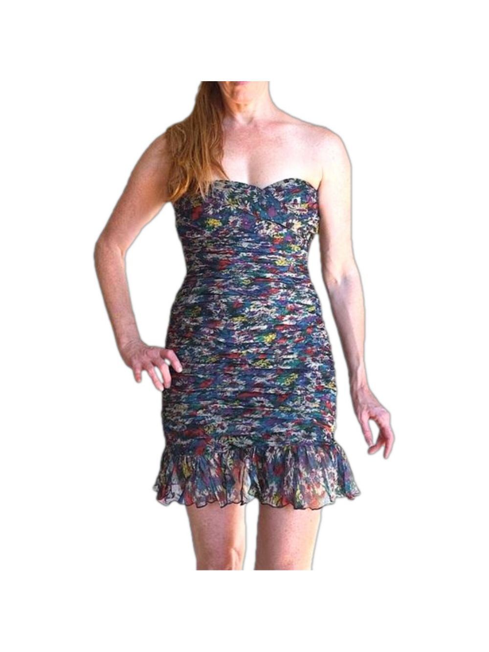 JILL STEWART Silk Strapless Ruched Mini Dress